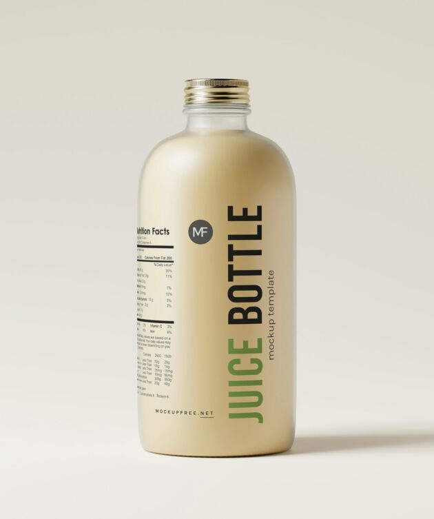 Minimalist juice bottle with nutrition label