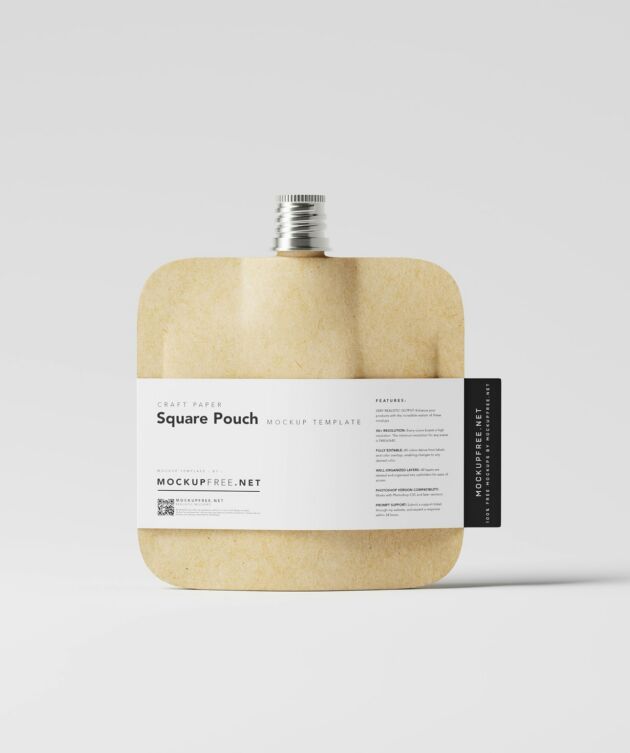 Square kraft paper pouch with spout